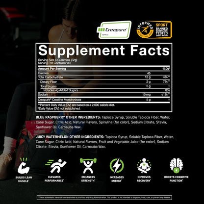 Steelfit Creapure Creatine Monohydrate Gummies for Men & Women, Juicy Watermelon - Gym Workout Nutritional Supplements for Muscle Gain, Brain Health & Strength Building Dietary Supplement, 120 Gummies