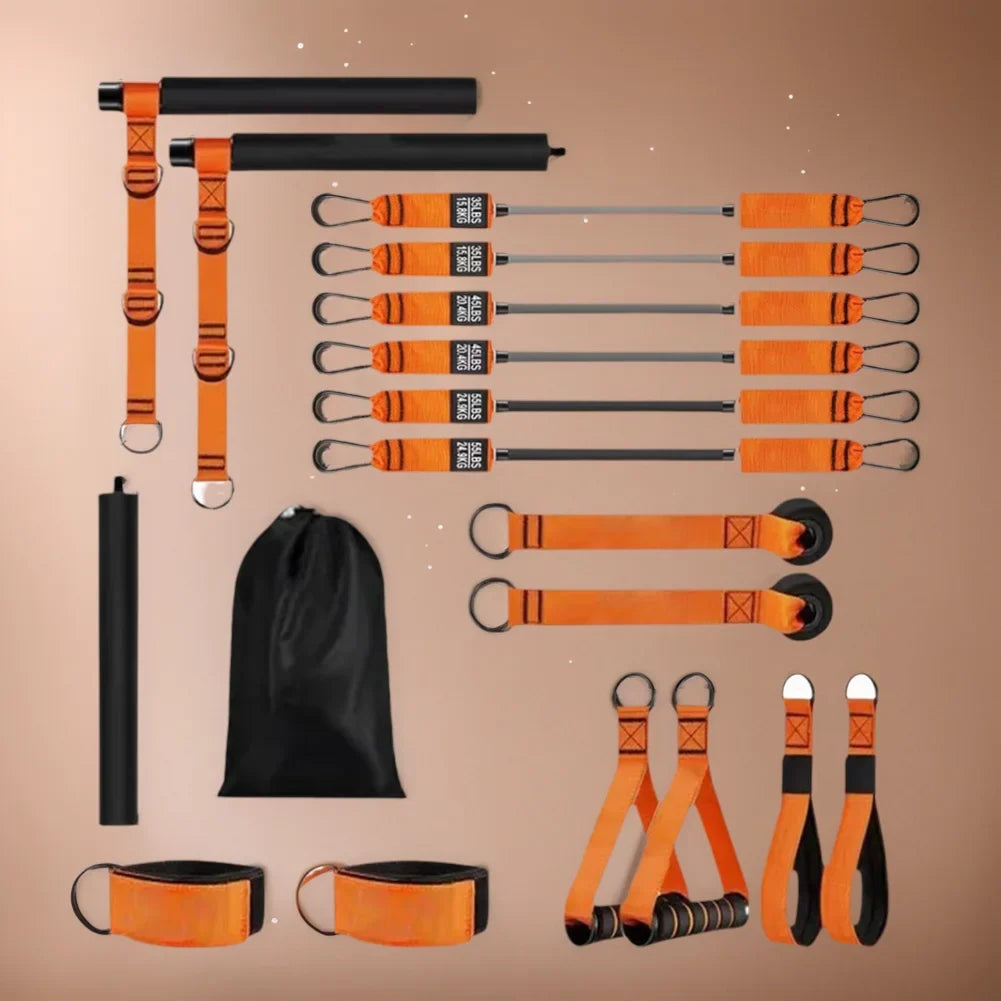 Pilates Bar Kit with Resistance Bands, Multifunctional Pilates Bar for Women & Men with Heavy-Duty Metal Adjustment Buckle, Pilates Home Equipment for Full Bodyworkouts